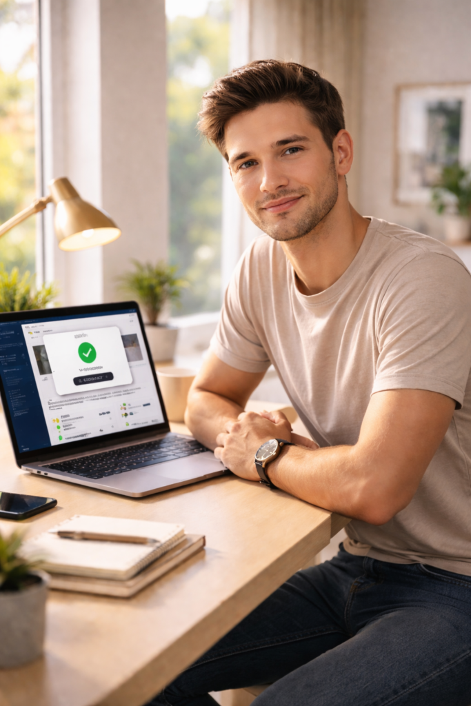 Person landing first freelance client on laptop in 2026
